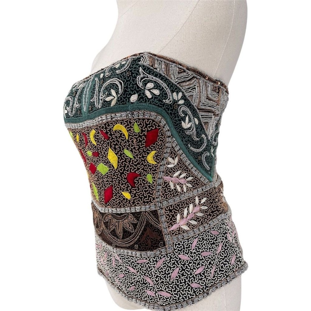 Vtg Anthropologie Aftershock Multicolor Beaded Camisole Corset Top S/M See Note - Picture 4 of 8